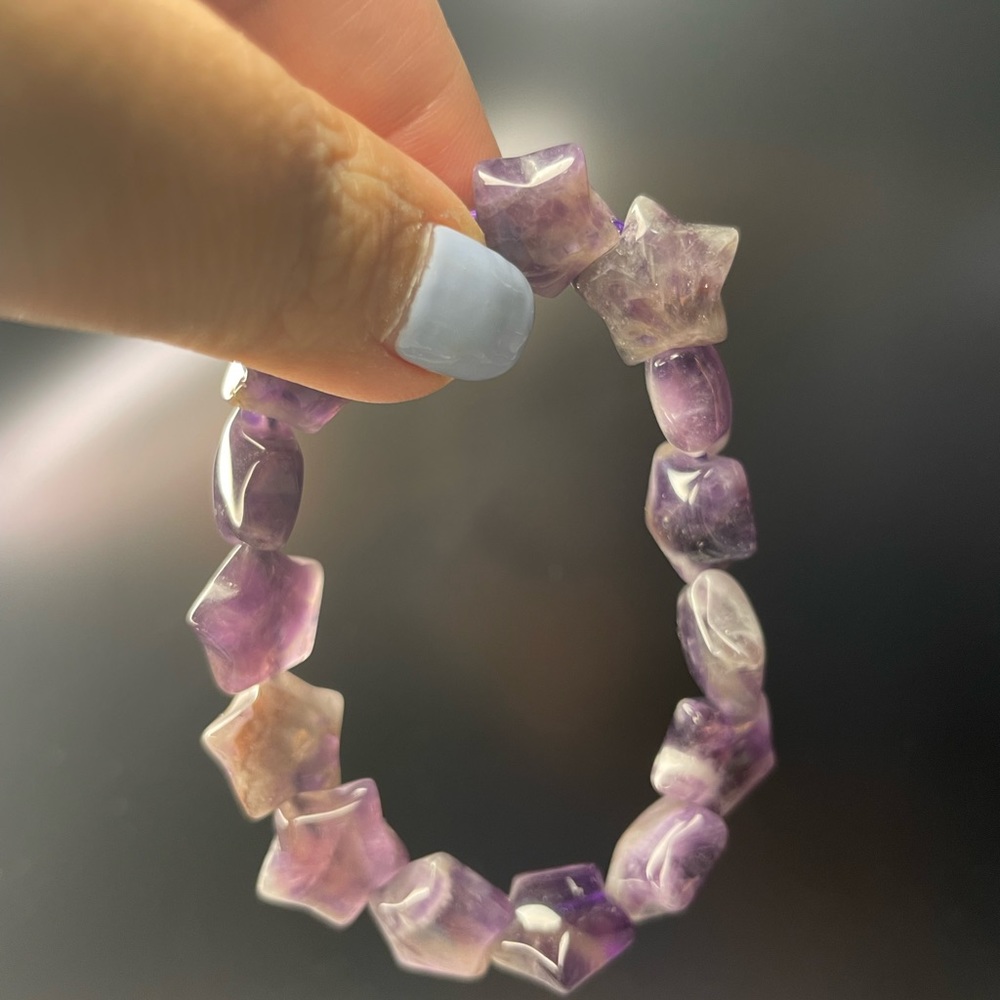 Natural Chevron Amethyst Crystal Beads Bracelet Star Shape - Picture 3 of 4